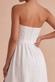 Corsetto A A Bianca Jacquard Senza spalline Abito da fidanzamento lungo con fessura