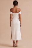Corsetto bianco a spalle scoperte abito da fidanzamento midi con fessura
