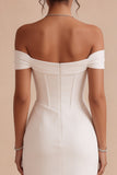 Corsetto bianco a spalle scoperte abito da fidanzamento midi con fessura