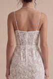 Abito da fidanzamento Midi in Pizzo in Fodera Corsetto Bianco con Fessura