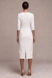 Abito da fidanzamento Midi bianco a V-Neck con maniche a 3/4