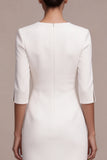 Abito da fidanzamento Midi bianco a V-Neck con maniche a 3/4