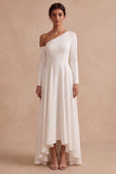 Abito da sposa asimmetrico High-Low A-Line con maniche lunghe