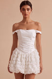 Corsetto a A a Spalla Mini Abito Bianco con Applicazioni Floreali