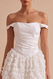 Corsetto a A a Spalla Mini Abito Bianco con Applicazioni Floreali