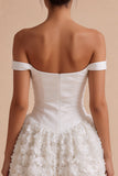Corsetto a A a Spalla Mini Abito Bianco con Applicazioni Floreali