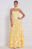 Corsetto A-Line Strapless Strapless Floreale Lungo abito da damigella con fiore 3D