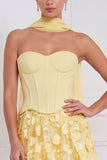 Corsetto A-Line Strapless Strapless Floreale Lungo abito da damigella con fiore 3D