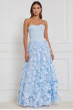 Corsetto A-Line Strapless Strapless Floreale Lungo abito da damigella con fiore 3D
