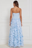 Corsetto A-Line Strapless Strapless Floreale Lungo abito da damigella con fiore 3D