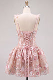 Corsetto rosa A Line Sweetheart Abito corto di ritorno a casa con fiori
