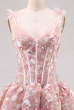 Corsetto rosa A Line Sweetheart Abito corto di ritorno a casa con fiori