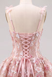 Corsetto rosa A Line Sweetheart Abito corto di ritorno a casa con fiori
