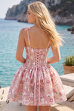 Corsetto rosa A Line Sweetheart Abito corto di ritorno a casa con fiori