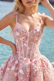 Corsetto rosa A Line Sweetheart Abito corto di ritorno a casa con fiori