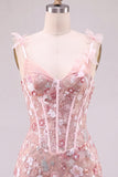 Corsetto rosa, corsetto floreale aderente, vestito corto del ritorno a casa, con pizzo sulla schiena