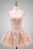 Corsetto albicocca Sweetheart Floral Short Homecoming Abito Corto di Ritorno