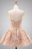 Corsetto albicocca Sweetheart Floral Short Homecoming Abito Corto di Ritorno