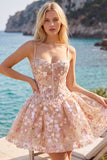 Corsetto albicocca Sweetheart Floral Short Homecoming Abito Corto di Ritorno