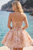 Corsetto albicocca Sweetheart Floral Short Homecoming Abito Corto di Ritorno