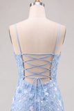 Abito corto corto floreale blu chiaro Bodycon con paillettes