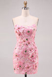 Abito corto corto di homecoming rosa bodycon senza spalline floreale