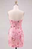 Abito corto corto di homecoming rosa bodycon senza spalline floreale