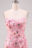Abito corto corto di homecoming rosa bodycon senza spalline floreale
