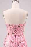 Abito corto corto di homecoming rosa bodycon senza spalline floreale