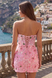 Abito corto corto di homecoming rosa bodycon senza spalline floreale