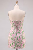 Corsetto Bodycon Jacquard Mini cocktail Abito di Ritorno a Casa Rosa Floreale