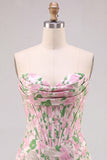 Corsetto Bodycon Jacquard Mini cocktail Abito di Ritorno a Casa Rosa Floreale