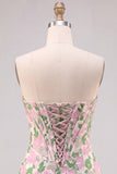 Corsetto Bodycon Jacquard Mini cocktail Abito di Ritorno a Casa Rosa Floreale