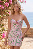 Corsetto Bodycon Jacquard Mini cocktail Abito di Ritorno a Casa Rosa Floreale