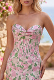 Corsetto Bodycon Jacquard Mini cocktail Abito di Ritorno a Casa Rosa Floreale