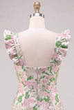 Vestito Mini cocktail Mini Bodycon con maniche flutter rosa Jacquard floreale