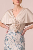 Champagne scintillante sirena paillettes lungo abito madre della sposa con applicazioni 3D