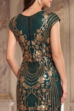 Nero dorato vintage a maniche a frange con maniche a cappuccio Paillettes vestito flapper anni '20 con perline