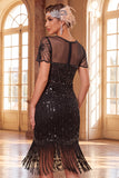 Paillettes Corte Gatsby Nero Scintillante con paillette dorate