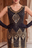 Pantaloncini Bodycon Anni '20 con paillettes nere dorate e frangenti