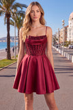 Corsetto blu A Line A Paillettes volant vestito corto da cocktail con pizzo sulla schiena