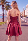 Corsetto blu A Line A Paillettes volant vestito corto da cocktail con pizzo sulla schiena