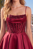 Corsetto blu A Line A Paillettes volant vestito corto da cocktail con pizzo sulla schiena