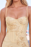 Corsetto giallo bodycon ricamo floreale Abito corto da ritorno a casa con pizzo sulla schiena