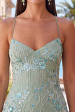 Abito corto di cocktail con spalline spaghetti con perline e albicocca bodycon paillettes