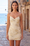 Abito corto di cocktail con spalline spaghetti con perline e albicocca bodycon paillettes
