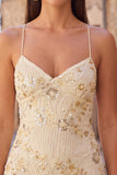 Abito corto di cocktail con spalline spaghetti con perline e albicocca bodycon paillettes