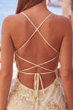 Abito corto di cocktail con spalline spaghetti con perline e albicocca bodycon paillettes