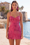 Abito corto di cocktail con spalline spaghetti con perline e albicocca bodycon paillettes