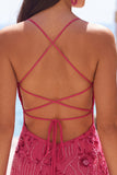 Abito corto di cocktail con spalline spaghetti con perline e albicocca bodycon paillettes